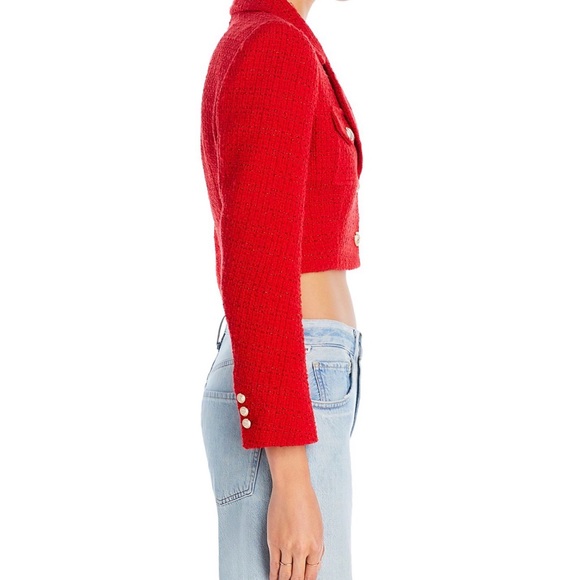 Generation Love Bright Red Tweed CroppedDouble-Breasted Blazer with Gold Buttons - Picture 4 of 5